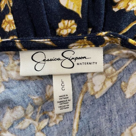 JESSICA SIMPSON MATERNITY Size Large NAVY BLUE & GOLD FLORAL V-NECK MAXI DRESS - Picture 11 of 12